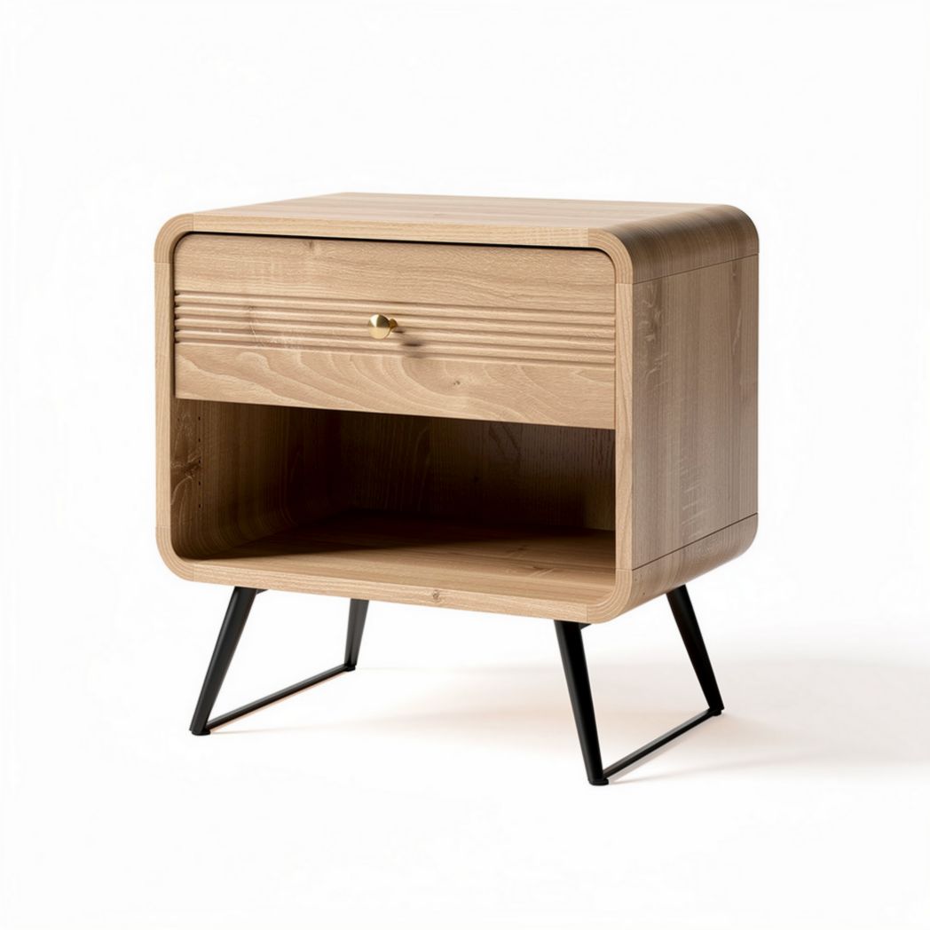 Wooden nightstand with drawer and open shelf for bedroom storage 50 x 40 x 45cm