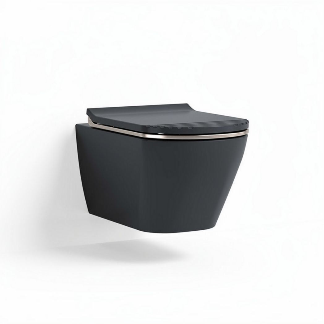 Wall-mounted toilet with soft-close seat in matte black 45 x 37 x 28cm