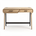Wooden writing desk with black metal legs and two drawers 120 x 60 x 75cm