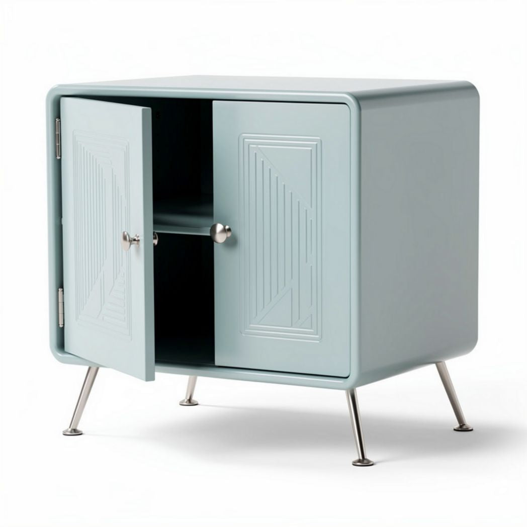 Light blue modern side table with storage cabinet 50 x 40 x 45cm