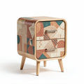 Geometric patterned nightstand with two drawers wood frame 40 x 40 x 50cm