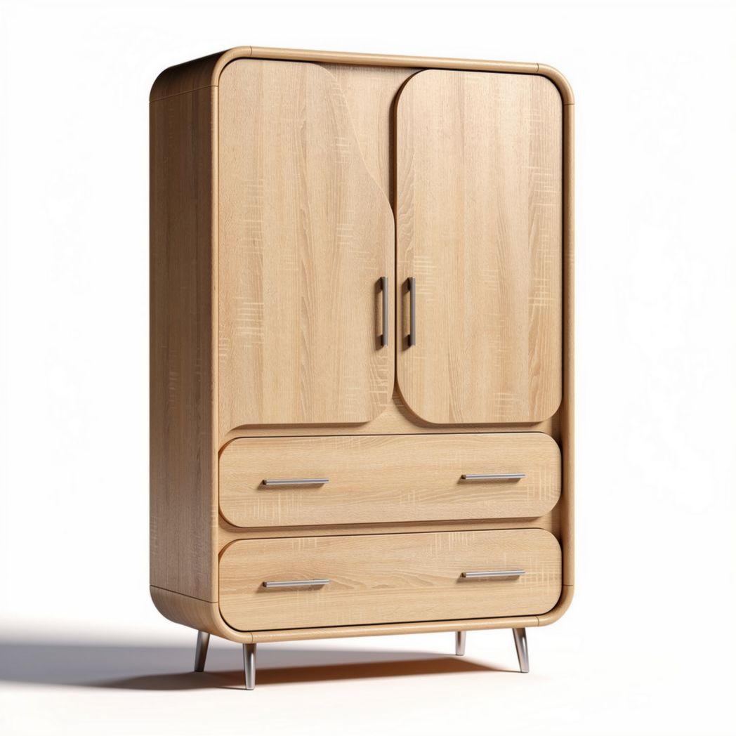 Wooden wardrobe with two doors and two drawers 80 x 50 x 120cm natural finish