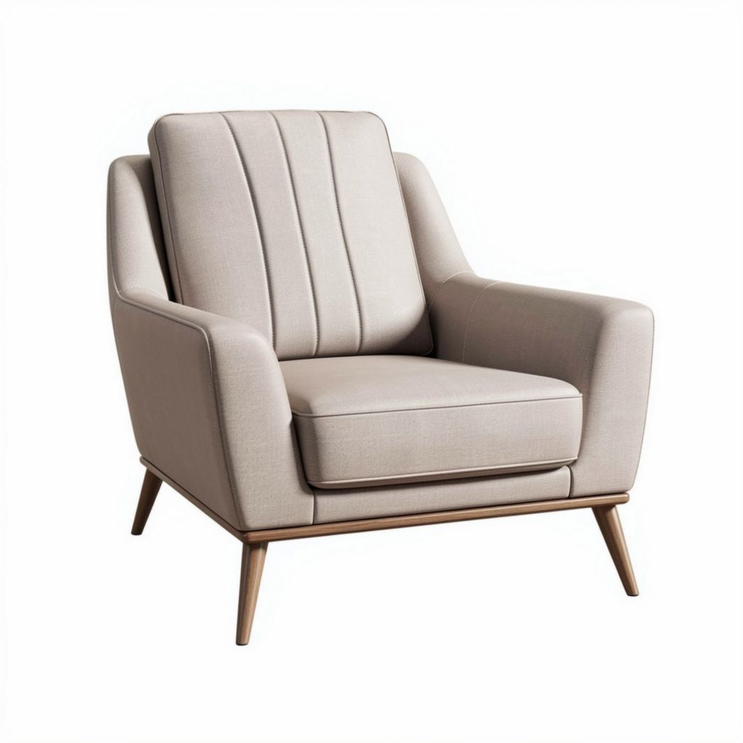 Fabric accent chair with wood legs in beige color measuring 80 x 85 x 90cm