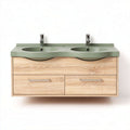 Wooden vanity cabinet with dual sinks and green countertop 100 x 50 x 40cm