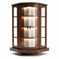 Curved wooden display cabinet with glass doors and LED lighting 100 x 50 x 150cm